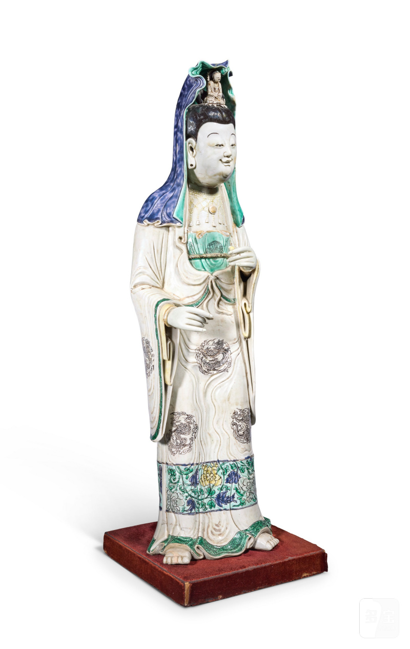GRANDE STATUE DE GUANYIN EN PORCELAINE DE LA FAMILLE VERTE  CHINE, DYNASTIE QING, XVIIIE-XIXE SIÈCLE - 图2